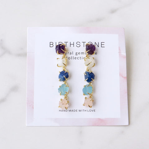 Gold Claw Raw Multi Gemstone Chips Dangle Earrings, Birthstone Earrings, Healing Crystal Post Earrings, Unique Jewelry BT012
