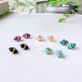 s925 Sterling Silver Hexagon Natural Gemstone Faceted Stud Earrings, Crystal Point Birthstone Jewelry Earrings Studs BT002