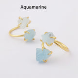 Gold Plated Claw Natural Raw Gemstone Adjustable Ring, Healing Crystal Jewelry ZG0447