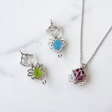 16" Silver Plated Hollow Lotus Natural Raw Crystal Necklace, Birthstone Necklace, Gemstone Necklace Jewelry BT005