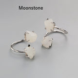 Silver Plated Claw Raw Double Gemstone Adjustable Ring, Healing Crystal Ring Jewelry ZS0447