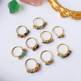 Gold Plated Brass Multi Rainbow Gemstone Ring, Raw Crystal Stone Statement Ring, Birthstone Ring, Healing Jewelry BT004