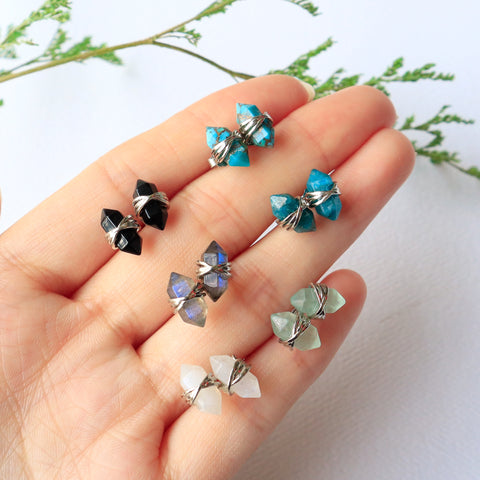 s925 Sterling Silver Hexagon Natural Gemstone Faceted Stud Earrings, Crystal Point Birthstone Jewelry Earrings Studs BT002