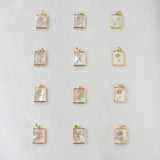 Rectangle Gold Natural White Shell Carved Birthflower Pendant, Personalized Birth Flower Necklace Jewelry KZ044