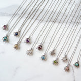 16" Silver Plated Hollow Lotus Natural Raw Crystal Necklace, Birthstone Necklace, Gemstone Necklace Jewelry BT005