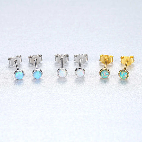 S925 Sterling Silver Tiny Small Opal Studs Earrings, Round Opal Post Earrings AL099