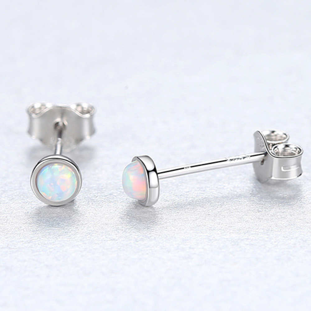 S925 Silver Opal Studs Earrings in Round Opal tiny opal stud earrings