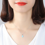 16" S925 Sterling Silver Opal Necklace, Rectangle Opal Pendant Necklace, Fashion Jewelry AL563