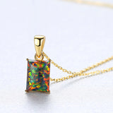 16" S925 Sterling Silver Opal Necklace, Rectangle Opal Pendant Necklace, Fashion Jewelry AL563