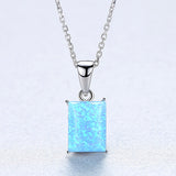 16" S925 Sterling Silver Opal Necklace, Rectangle Opal Pendant Necklace, Fashion Jewelry AL563