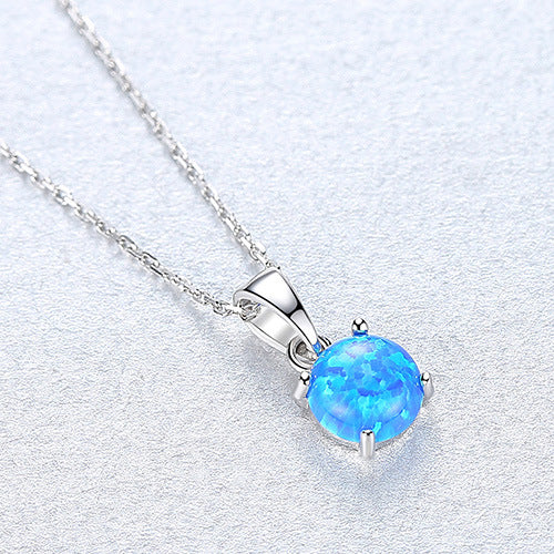 16" S925 Sterling Silver Opal Necklace, Tiny Round Opal Pendant Necklace, Fashion Jewelry AL562