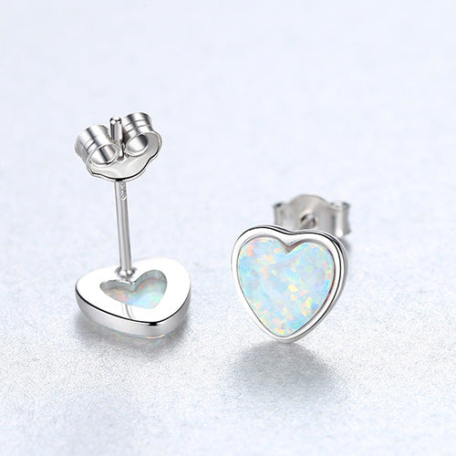 925 Sterling Silver Opal Stone Heart Studs Earrings, Fashion Jewelry AL553