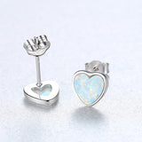 925 Sterling Silver Opal Stone Heart Studs Earrings, Fashion Jewelry AL553