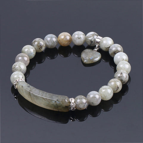 Amethyst Labradorite Gemstone Beads Love Pendant Bracelet AL115