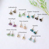 s925 Sterling Silver Hexagon Natural Gemstone Faceted Stud Earrings, Crystal Point Birthstone Jewelry Earrings Studs BT002