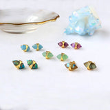 Gold Plated Hexagon Gemstone Faceted Stud Earrings, s925 Silver Post, Crystal Point Birthstone Jewelry Earrings Studs BT001