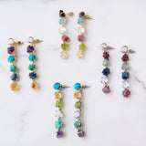 Raw Birthstones Earrings, Gold Plated Multi Gemstone Dangle Earrings, Healing Crystal Chips Earrings, Unique Jewelry BT012