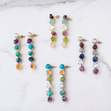 Gold Claw Raw Multi Gemstone Chips Dangle Earrings, Birthstone Earrings, Healing Crystal Post Earrings, Unique Jewelry BT012