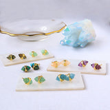 Gold Plated Hexagon Gemstone Faceted Stud Earrings, s925 Silver Post, Crystal Point Birthstone Jewelry Earrings Studs BT001