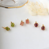 Gold Plated Claw Natural Birthstone Stud Eartrings, Strawberry Quartz Peridot Garnet Earrings, Healing Gemstone Jewelry BT009