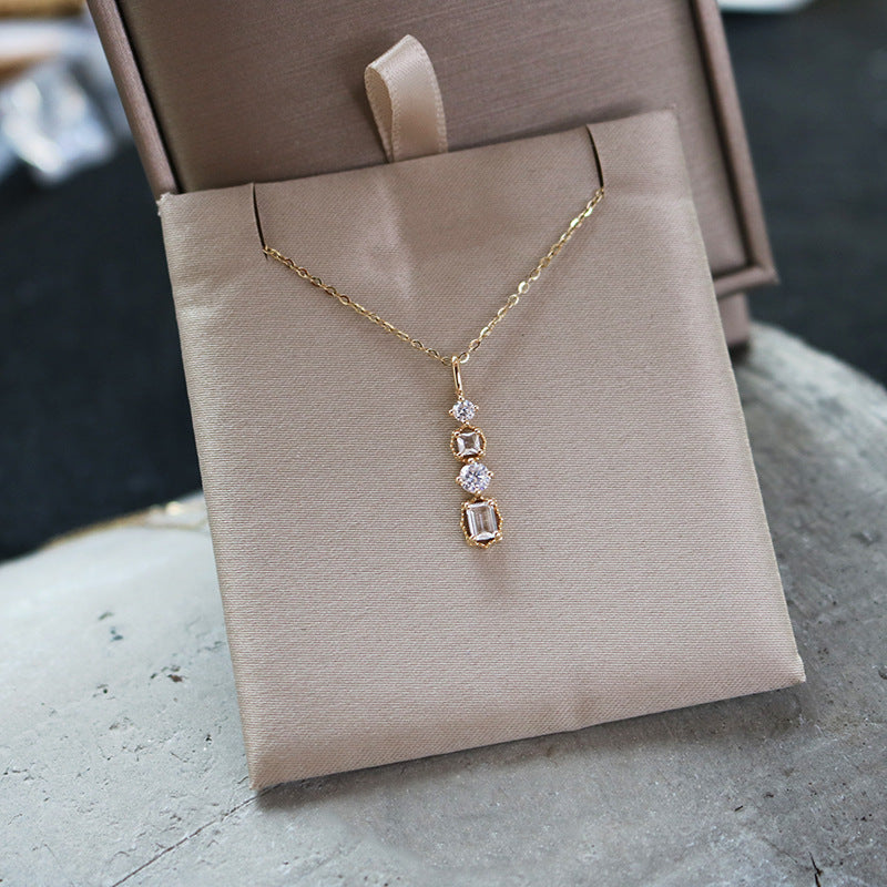 Sterling Silver Plated 14K Gold Zircon Bar Pendant Necklace Geometric CZ Pave Simple Fashion Necklace AL479