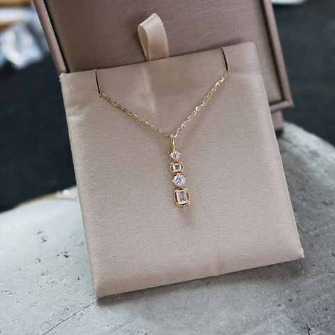 s925 Sterling Silver Plated 14K Gold Zircon Bar Pendant Necklace Geometric CZ Pave Simple Fashion Necklace AL479