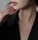 925 Sterling Silver Plated Gold Round Pendant Necklace, Simple Fashion Circle Necklace AL480