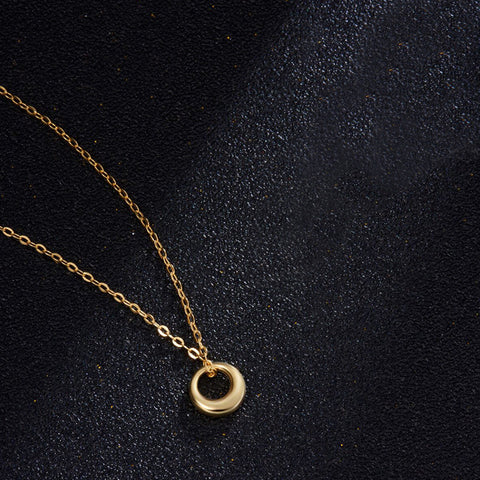 925 Sterling Silver Plated Gold Round Pendant Necklace, Simple Fashion Circle Necklace AL480
