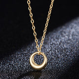 925 Sterling Silver Plated Gold Round Pendant Necklace, Simple Fashion Circle Necklace AL480
