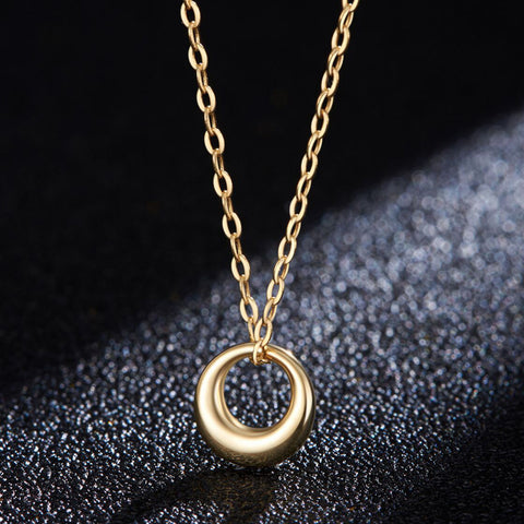 925 Sterling Silver Plated Gold Round Pendant Necklace, Simple Fashion Circle Necklace AL480