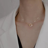 925 Sterling Silver Plated 14K Gold Zircon Eternity Circle Necklace, Infinity Necklace, Double Ring Interlocking Circle Necklace, Anniversary Gift For Women AL482