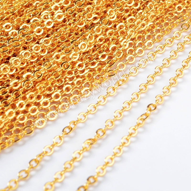 18 Inch 18K Gold Plated Copper Finished Chain Necklace Finding Golden Flat Cable Chain Losbter Clasp PJ004-18-18K