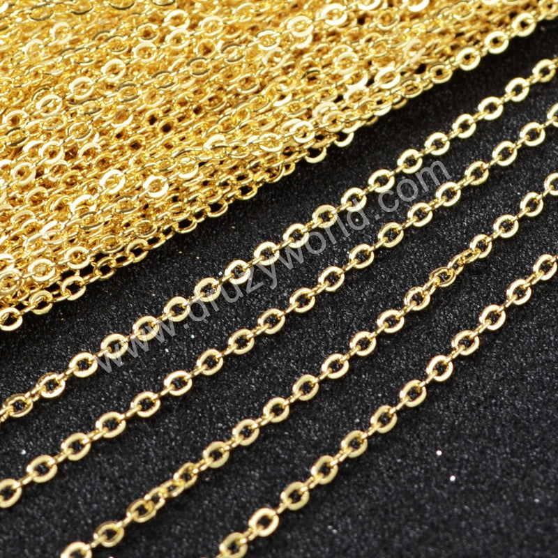 16 Inch 14K Gold Plated Copper Finished Chain Necklace Finding Golden Flat Cable Chain Losbter Clasp PJ003-16-G