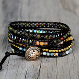 Gold Faceted White Solar Quartz 4mm Stone Beads Layers Leather Wrap Bracelet, Handmade Boho Jewelry HD0265