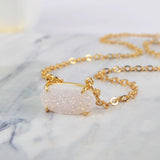 Hexagon Natural Agate Titanium Druzy Necklace Women Jewelry Gold Plated ZG0136-N