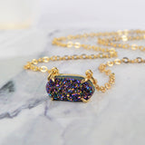 Hexagon Natural Agate Titanium Druzy Necklace Women Jewelry Gold Plated ZG0136-N