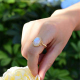 Gold Wire Wrap Moonstone Ring, Adjustable, Healing Gemstone Ring, Handmade Jewelry HUS228