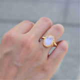 Gold Wire Wrap Moonstone Ring, Adjustable, Healing Gemstone Ring, Handmade Jewelry HUS228