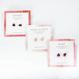 Gold Plated Raw Gemstone Stud Earrings, Peridot Ruby Garnet Aquamarine Crystal Healing Stone Jewelry Studs BT017