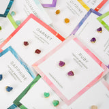 Gold Plated Raw Gemstone Stud Earrings, Peridot Ruby Garnet Aquamarine Crystal Healing Stone Jewelry Studs BT017