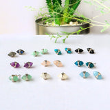 s925 Sterling Silver Hexagon Natural Gemstone Faceted Stud Earrings, Crystal Point Birthstone Jewelry Earrings Studs BT002