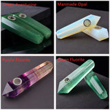 Long Natural Gemstone Pipes Point Wand Shape Faceted Healing Crystal Smoking Pipe Tobacco Pipe Crystal Stone Pipe Labradorite Fluorite Jewelry AL451