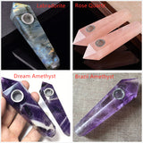 Long Natural Gemstone Pipes Point Wand Shape Faceted Healing Crystal Smoking Pipe Tobacco Pipe Crystal Stone Pipe Labradorite Fluorite Jewelry AL451