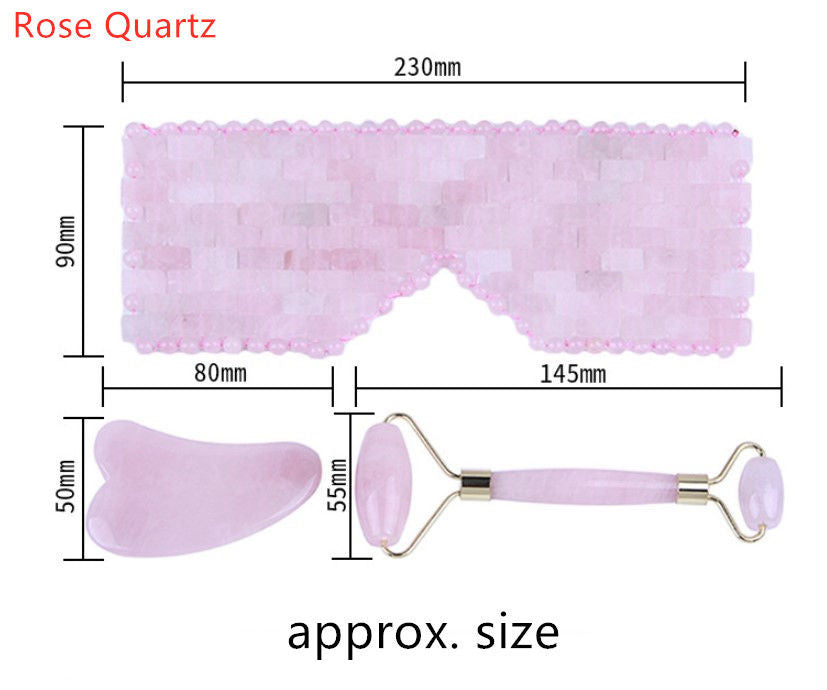 1 set of Natural Gemstone Eye Mask Blindfold Jade Roller Gua Sha Tools Rose Quartz Amethyst Healing Crystal Stone Facial Massager Face Care Beauty AL448