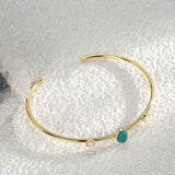 Skinny Gold Plated Brass Oval Blue Howlite Turquoise & White Opal Open Bracelet, Gemstone Adjustable Cuff AL587
