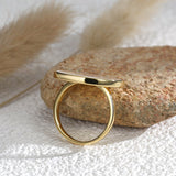 Wholesale Big Round Coin White Shell Ring, Gold Plated Brass, Natural Pearl Shell Ring, Boho Jewelry AL588