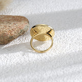 Wholesale Big Round Coin White Shell Ring, Gold Plated Brass, Natural Pearl Shell Ring, Boho Jewelry AL588