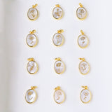 16" Gold Bezel Oval White Shell Birth Flower Necklace, Month Flower Gift Jewelry KZ027-N
