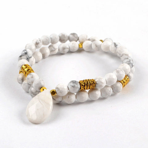 Teardrop White Turquoise With 6mm White Turquoise Beads Faceted Bracelet G1841