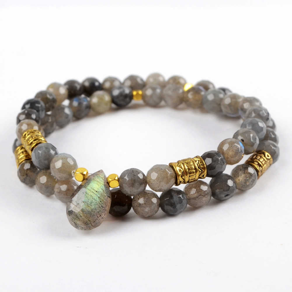 Teardrop Natural Labradorite Faceted With 5mm Labradorite Beads Bracelet G1843